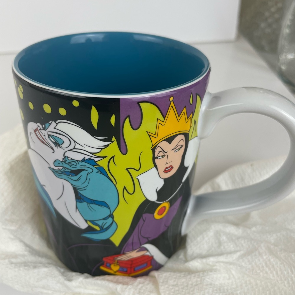 Disney Villains Mug with Colorful Design Maleficent, Ursula, and the Evil Queen.